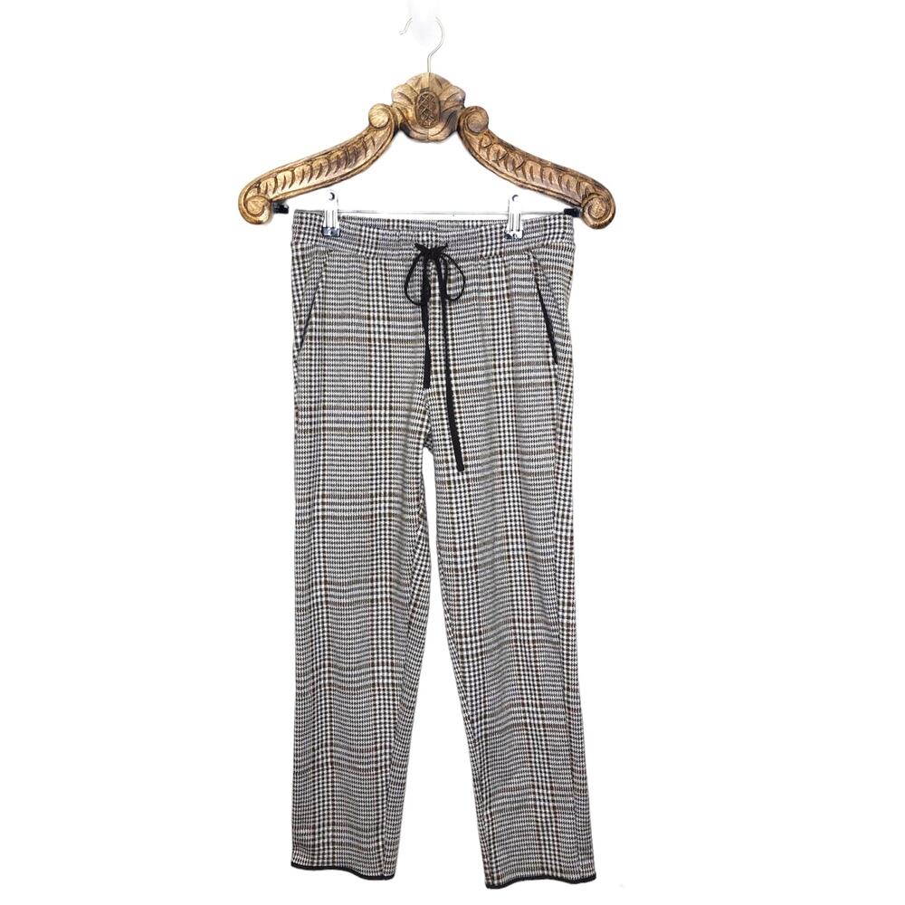 Zara Pants Houndstooth Plaid Knit Ponte High Rise Drawstring Jogger Small